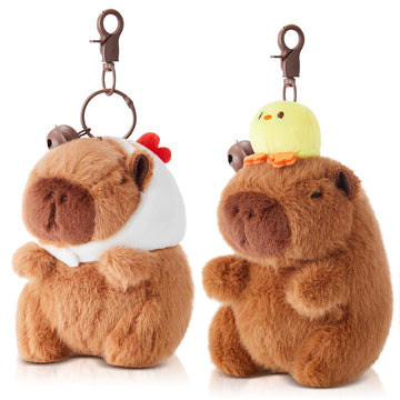 Simgoing 2 Pcs Capybara Plush Keychain Capybara Stuffed Animals Toy Pendant For Graduation Gifts Exchange Birthday Party(White H
