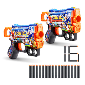 X-Shot Skins Menace - Sonic Mega (2 Pack + 16 Darts) By Zuru, X-Shot, Easy Reload, Air Pocket Dart Technology, Toy Foam Dart Blaster For Kids, Teens, Adults, Frustration Free Packaging