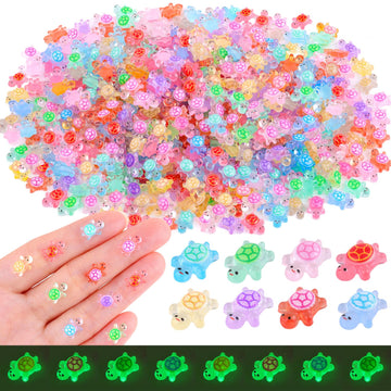 TINKRSTUFF 200PCS Mini Resin Colorful Tiny Turtles - Glow in Dark Animal Figurines for Garden, Dollhouse, Aquarium Crafts & Decor