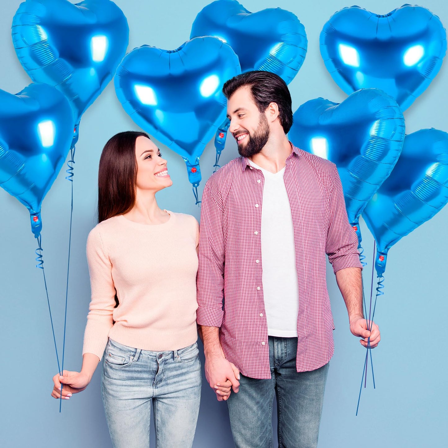 12 Pcs Heart Balloons,18 Inch Blue Heart Foil Balloons Love Balloons Valentine Balloons For Birthday Party Wedding Engagement Pa
