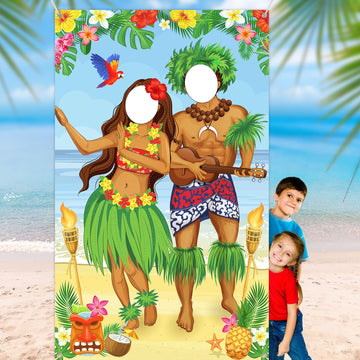 Luau Couple Photo Door Banner Hawaiian Party Decorations Tiki Luau Photo Props Aloha Tiki Banner For Party Hawaiian Door Banner Luau Party Supplies For Tropical Beach Party, 6 X 3.6 Ft