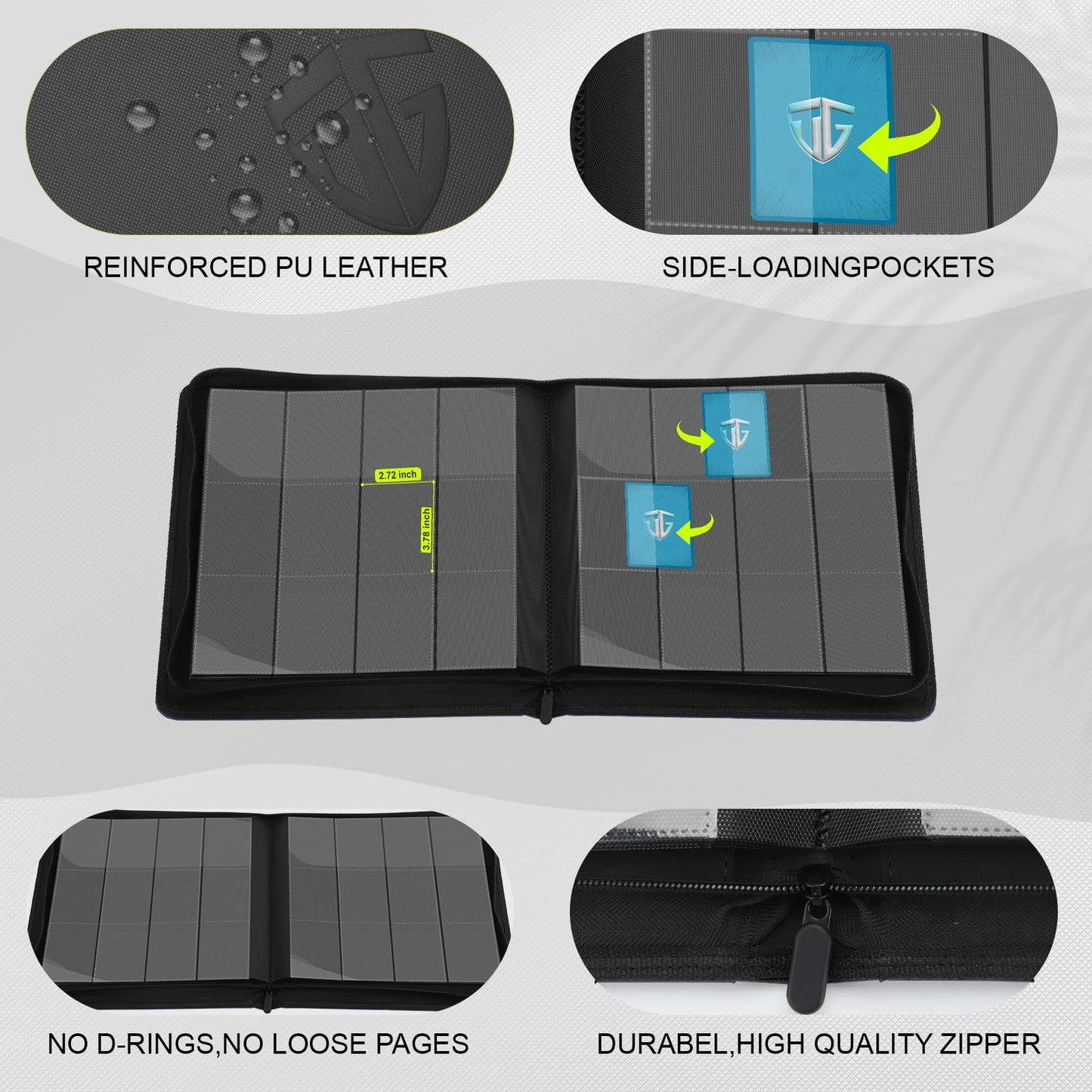 Tcguard 12 Pockets Trading Card Zipper Binder For 720 Cards| Secure Side Loading Pockets | Trading Card Album Folder | Compatibl