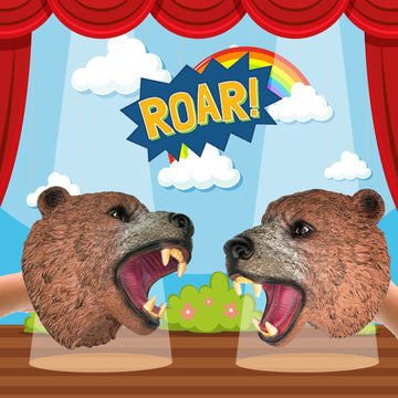 Gemini&Genius Grizzly Bear Safari Animal Hand Puppet For Kids Scary Toys For Halloween Soft Rubber And Realistic Action Figure Role Play Toys For Kids