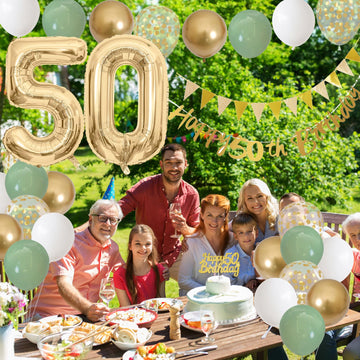 50Th Birthday Decorations For Men Women, Sage Green White Gold Birthday Balloons With Happy 50Th Birthday Banner 50Th Birthday C