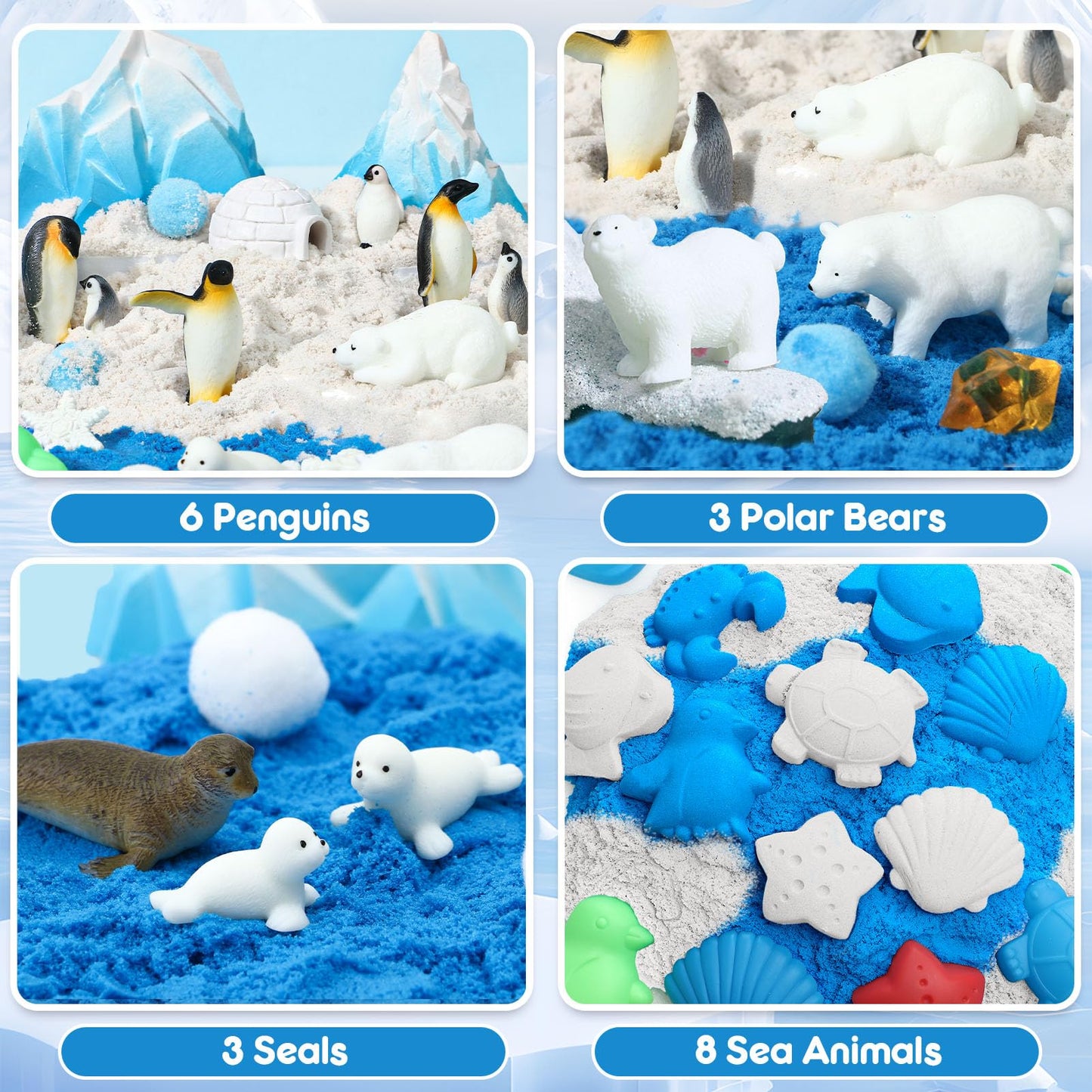 G.C Winter Polar Sensory Bin for Kid, Snow Play Sand Toy Kit with Sandbox/Sensory Sand/Arctic Animals Figures, Ice Wonderland Se