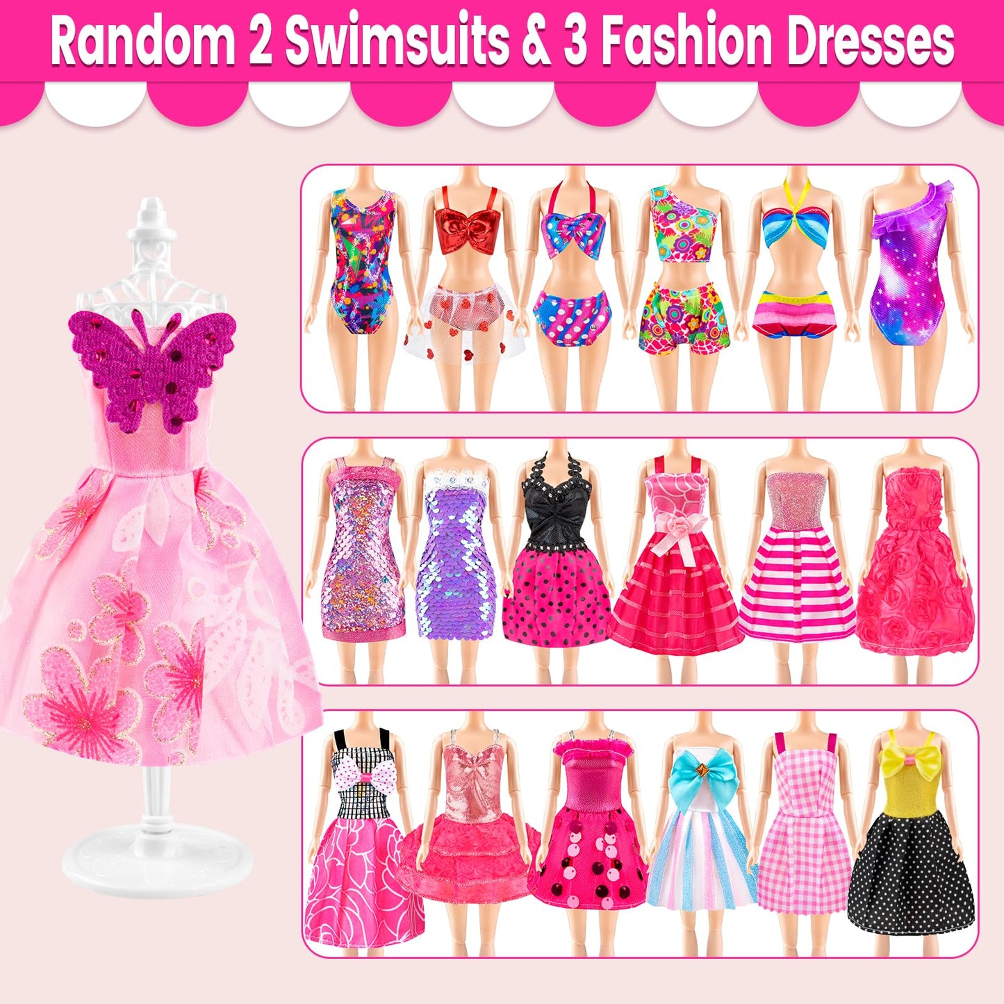 137 Pcs Doll Clothes And Accessories With Closet For 11.5 Inch Doll,Included Princess Dresses,Fashion Dresses,Casual Clothing,Sw