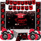 Graduation Decorations 2025, Red and Black Graduation Decorations Class of 2025 Congrats Grad Backdrop Tablecloths Banner Porch 