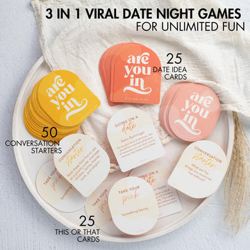 Zicoto 100 Date Ideas And Couples Game Cards - Set Of 3 Unique Games For Your Girlfriend, Boyfriend, Wife/Husband, Her/Him As A Gift For Christmas - 25X Date Night Cards, 50X Conversation Starters
