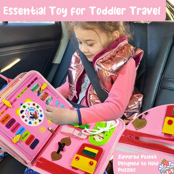 Tenfans Busy Board - Montessori Toys For 1 2 3 Year Old - Sensory Toys For Toddlers 1+ - Gifts For Girls Learning Fine Motor Skills - Educational Activities Travel Toys For Car Airplane