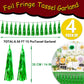4P Green Foil Fringe Tassel Banner Garland Metallic Tinsel Streamers Wall Hanging Curtain Backdrop Banner for Parade Floats, 202