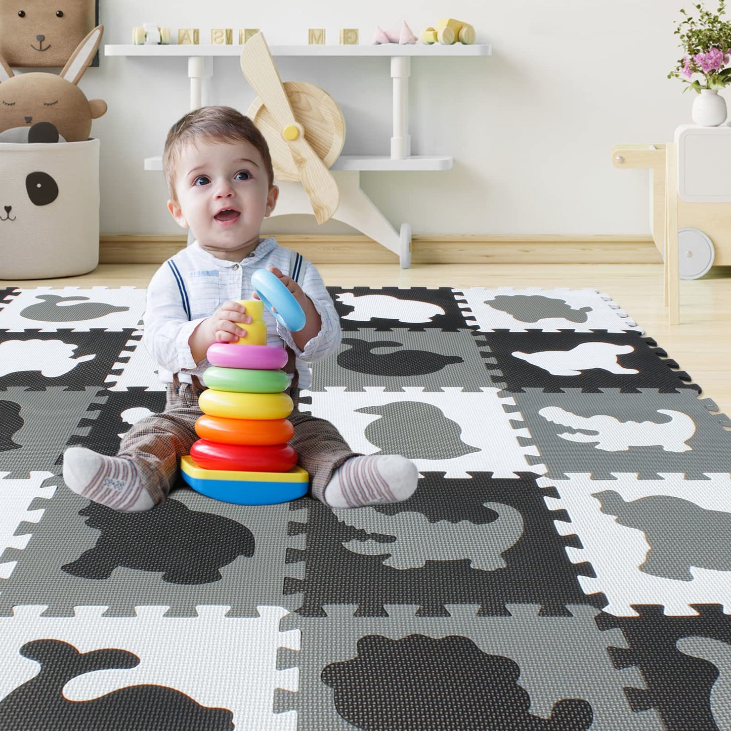 Qqpp Eva 18 Tiles Baby Play Mat For Playing, Interlocking Foam Floor Mats For Tummy Time & Crawling, Flooring Tiles With Animals
