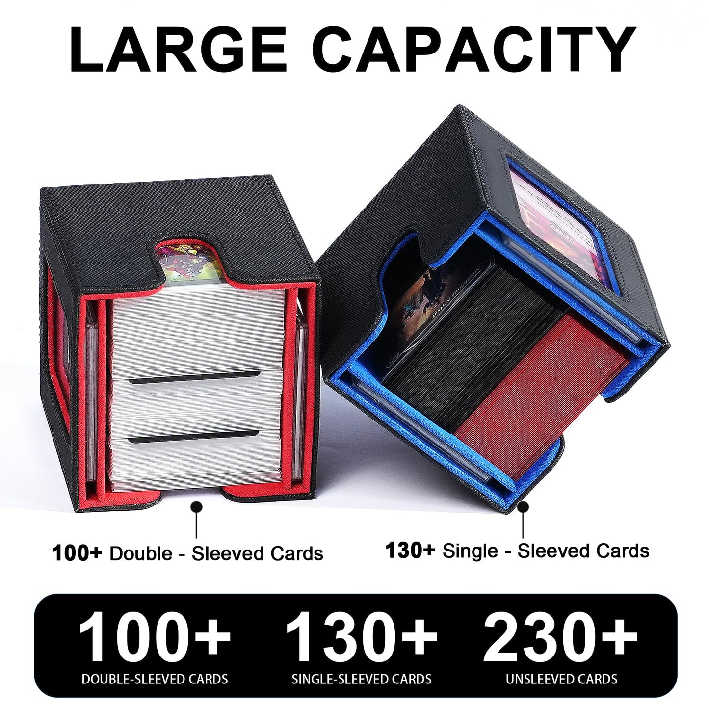 Scimi Commander Dual Display Deck Box - protected designed Design Holds 130 Double-Sleeved/100 Triple-Sleeved Cards  Includes 2 Thick Card Bricks & 2 Dividers  Leather Multi-Function Storage Case (Dragon)
