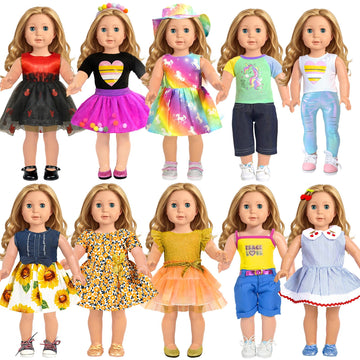 18 Inch Doll Clothes Accessories, Artst 18Pcs Doll Clothes Outfit Dress For 18 Inch, Xmas Gift For Girls(10 Set)