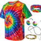 Kids Hippie Costume For Boys Girls 60S 70S T-Shirt 5Pcs Set For Halloween Party 9-10 Years Colorful