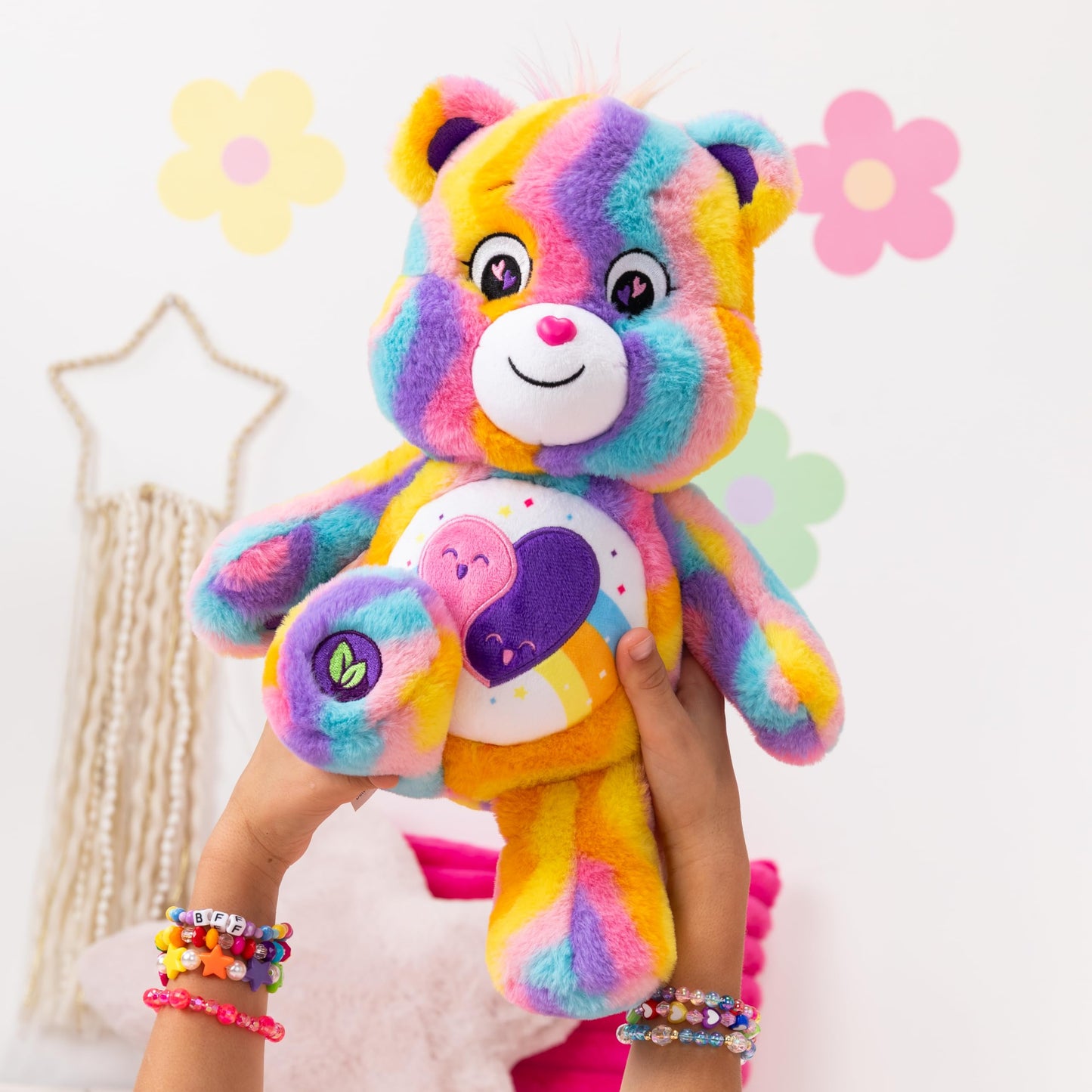 Care Bears 14' Friends Forever Bear Plushie - Tie-Dye Multicolored Made From Recycled Materials! Soft And Huggable! – Good For Girls And Boys, Employees, Collectors, Ages 4+