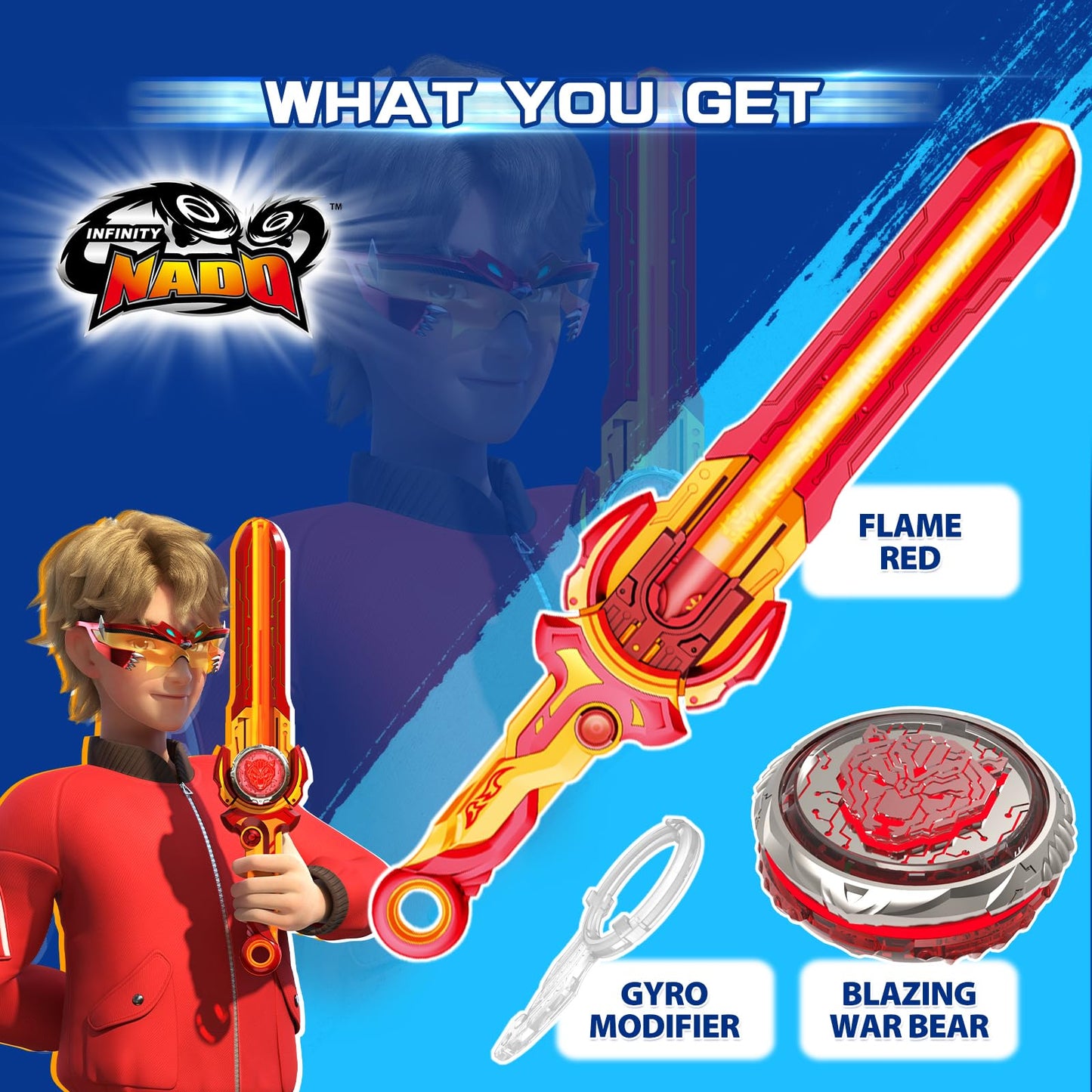 Infinity Nado Battling Toys Battle Set with Spinning Top & Sword Launcher, Flame Red, Model EU654122, for Ages 5-12