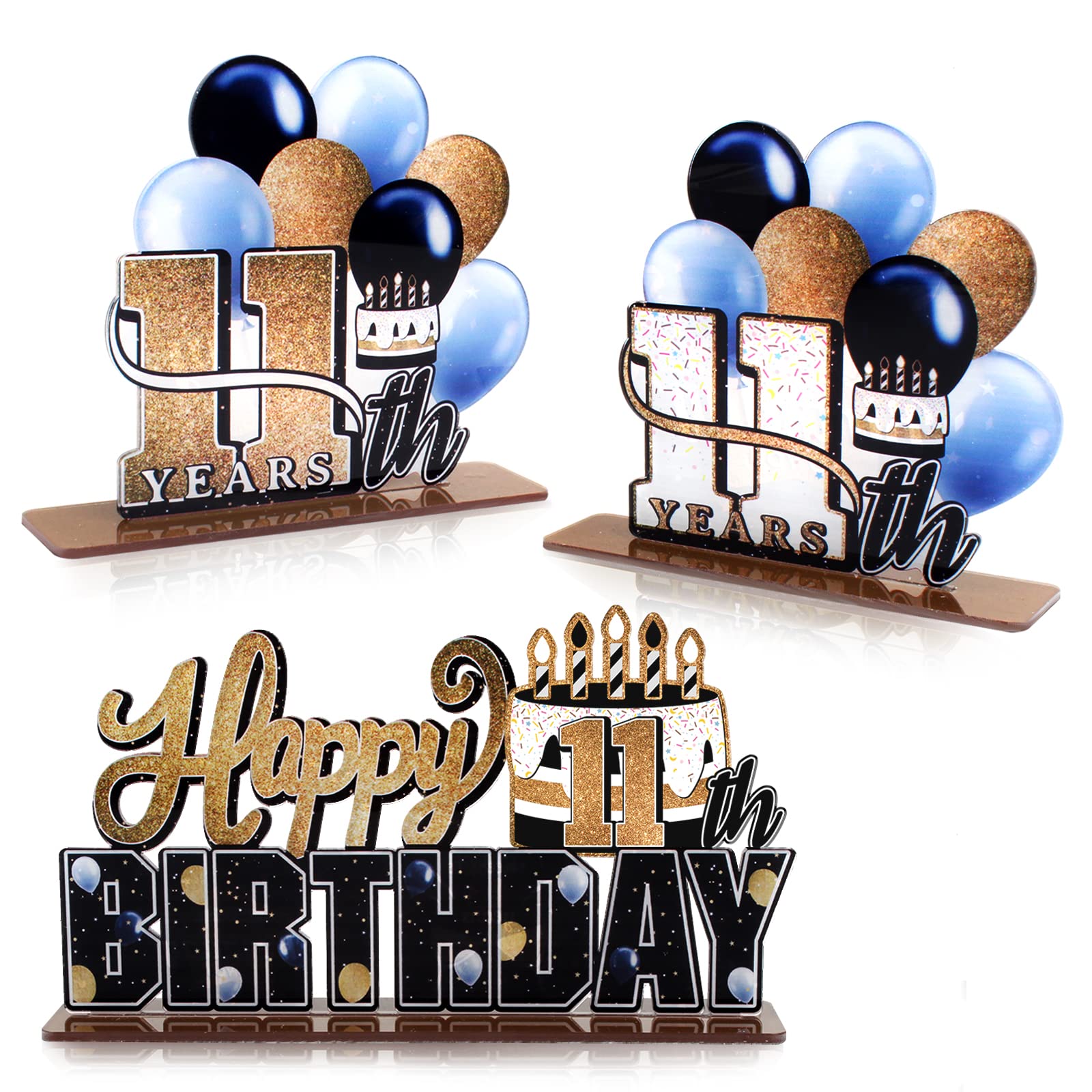 Lingteer Happy 11Th Birthday Gold Acrylic Table Topper Centerpieces Set - Cheers To Eleven Years Old Birthday 11Th Bday Party Gift Decorations.