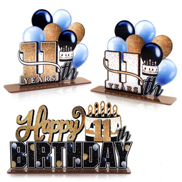 Lingteer Happy 11Th Birthday Gold Acrylic Table Topper Centerpieces Set - Cheers To Eleven Years Old Birthday 11Th Bday Party Gift Decorations.