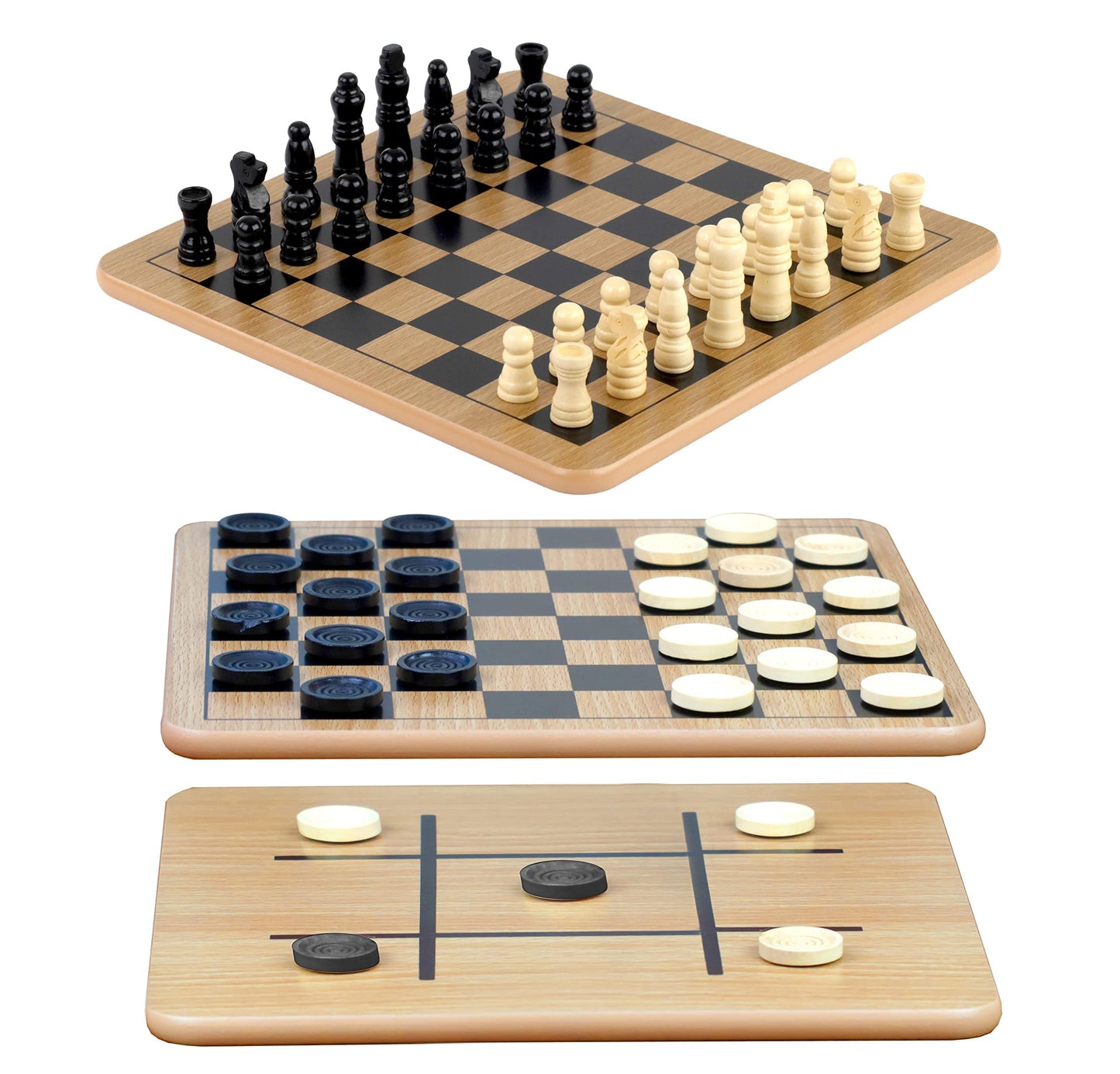 Regal Games - Reversible Wooden Board for Chess  Checkers & Tic-Tac-Toe - 24 Interlocking Wooden Checkers and 32 Standard Chess Pieces - for Age 8 to mature-themed for Family Fun