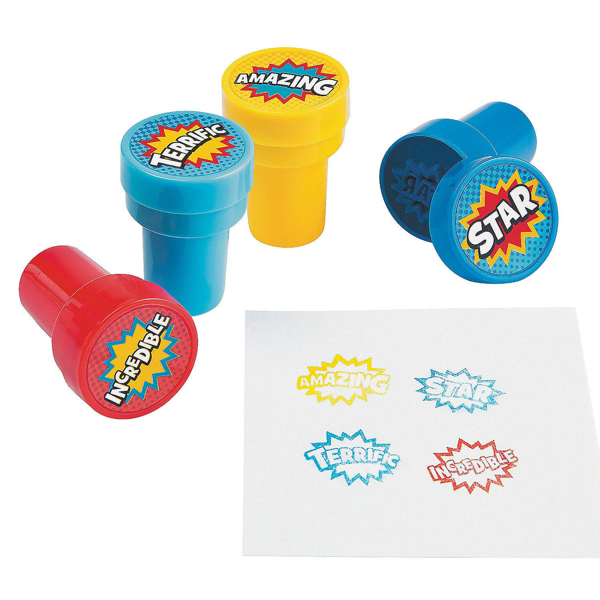 Fun Express Superhero Comic Book Sound Effect SelfInking Plastic Stampers  Superhero Birthday Party Gifts  Valentines Day Pa