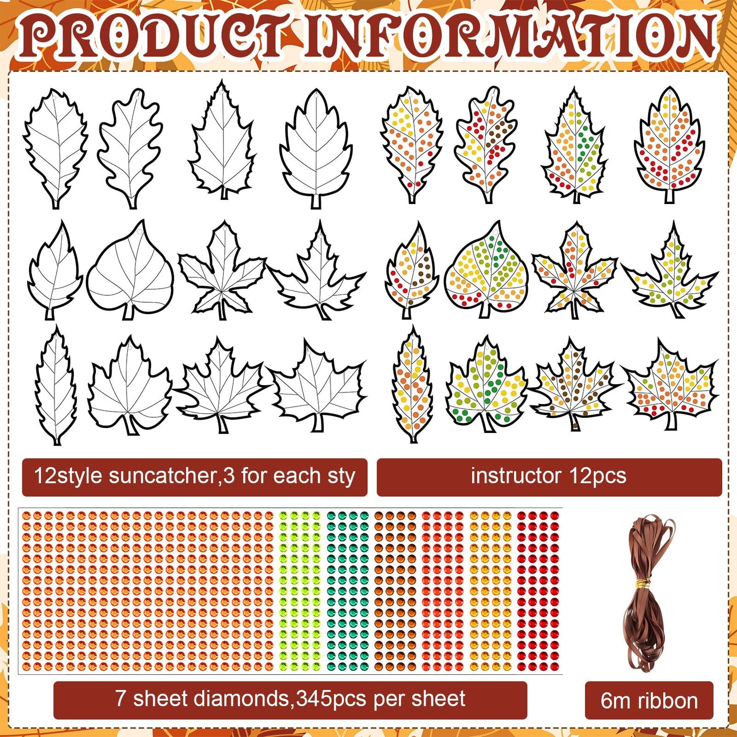 WinnerWhy 36 Sets Maple Diamond Painting Ornaments DIY Gem Window Art Sun Catcher Kits Gemstone Diamond Art Craft and Crafts wit