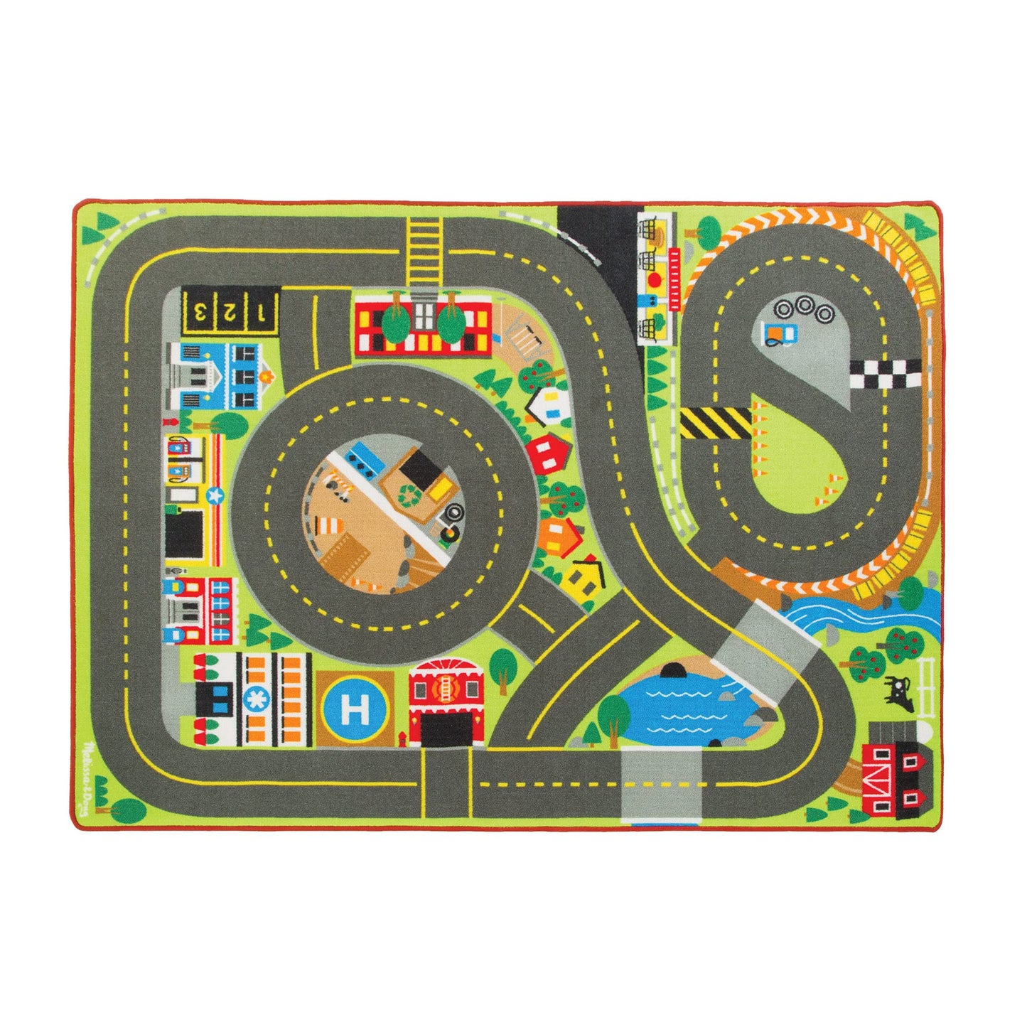 Melissa & Doug Jumbo Roadway Activity Rug With 4 Wooden Traffic Signs (79 X 58 Inches)