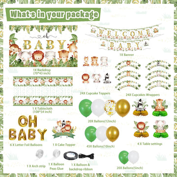 Safari Jungle Baby Shower Decorations, Jungle Animal Party Supplies Decor For Boy Girl Showers Birthdays With Banners Cake Toppe