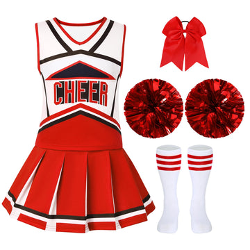 Woohand Girls Cheerleading Outfit 7-8 Cheerleader Costume For Girls Cute Cheerleading Outfit Cheer Uniform For Halloween Dress U