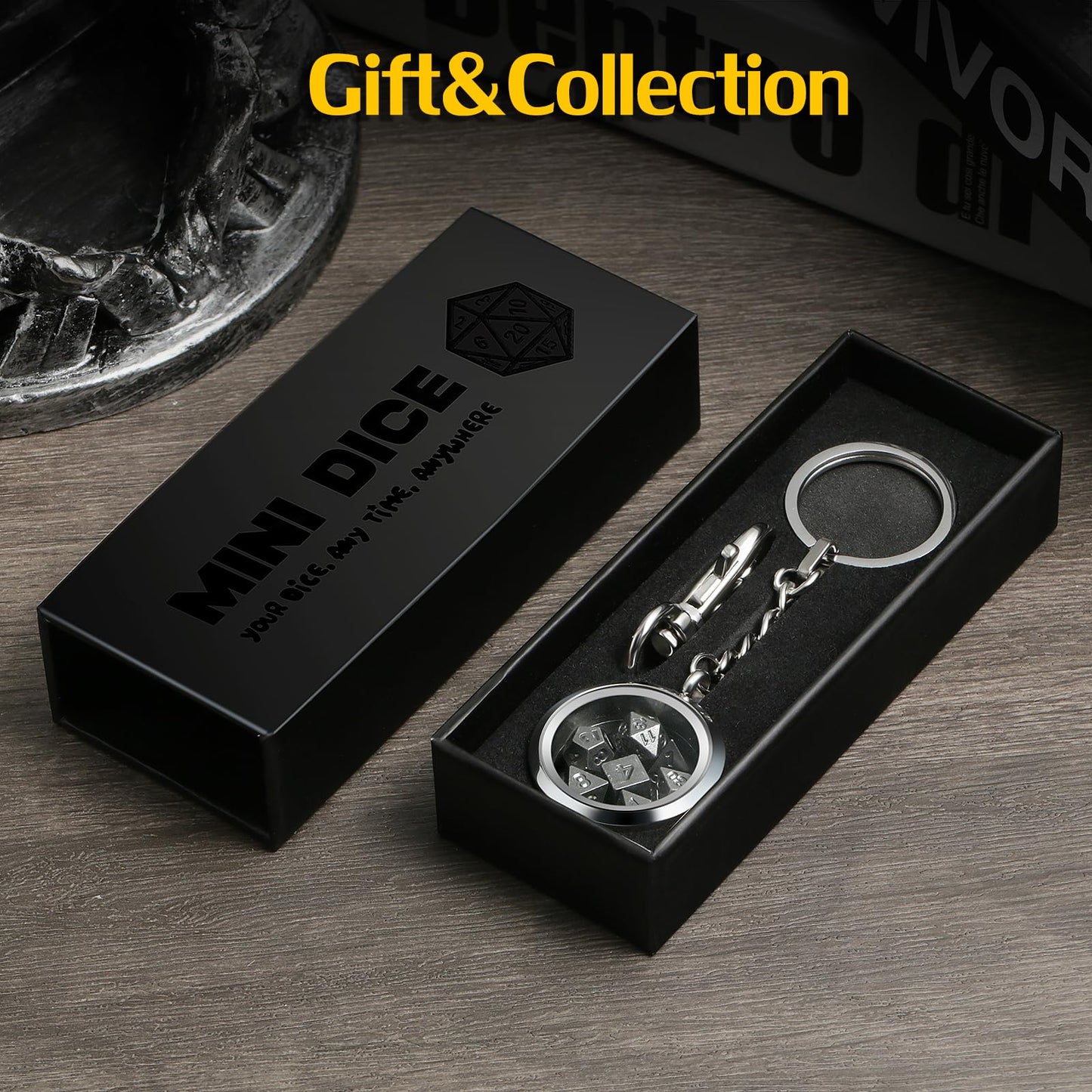 Mini DND Dice,DNDND 6mm Metal Dice Set with Kyechain Silver Stailess Steel Case and Gorgeous Gift Box for Dungeons and Dragon D&