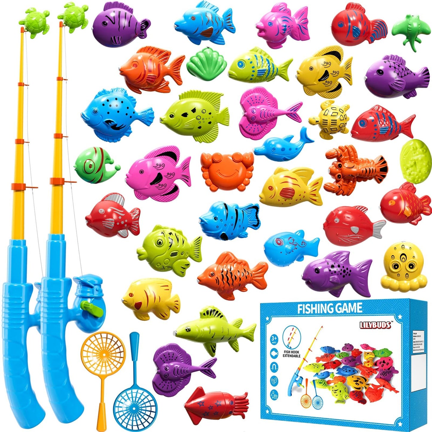 Magnetic Fishing Game Toys For Kids Toddlers 3-5 4-8, Water Table Bathtub Toys With Pole Rod Net Plastic Floating Fish, Water Ba