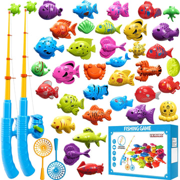 Magnetic Fishing Game Toys For Kids Toddlers 3-5 4-8, Water Table Bathtub Toys With Pole Rod Net Plastic Floating Fish, Water Ba