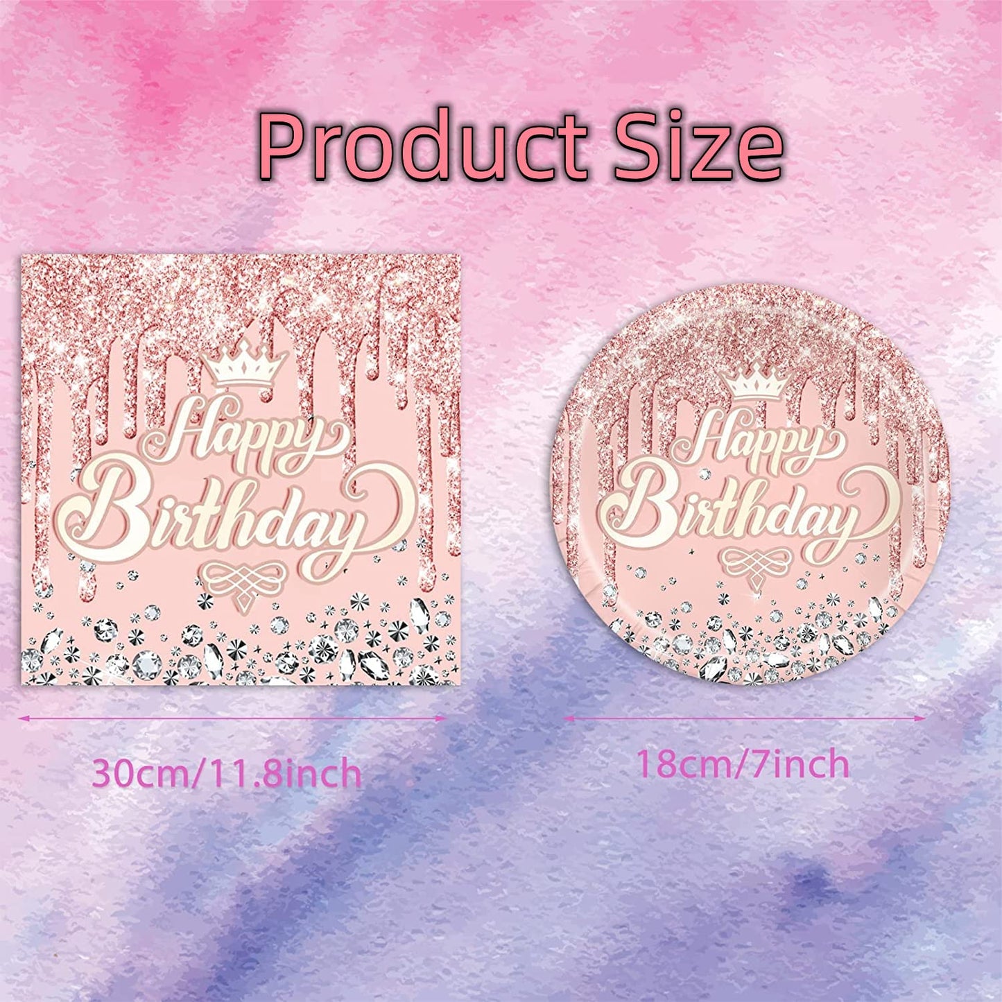 Rose Gold Birthday Decorations-20 Plates and 20 Napkins, Pink Rose Gold Theme Happy Birthday Party Decoration for Kids(Rose Gold