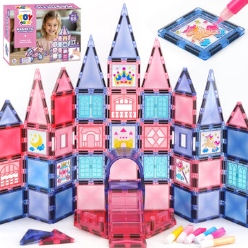 Toy Life Magnetic Tiles 68Pcs Princess Castle Magnet Tiles With Windows Art, Building Toys Girls Magnetic Tile For Toddlers 3+, Magnetic Tile Art For Kids Ages 4-8, Craft Toys Gifts For Kid