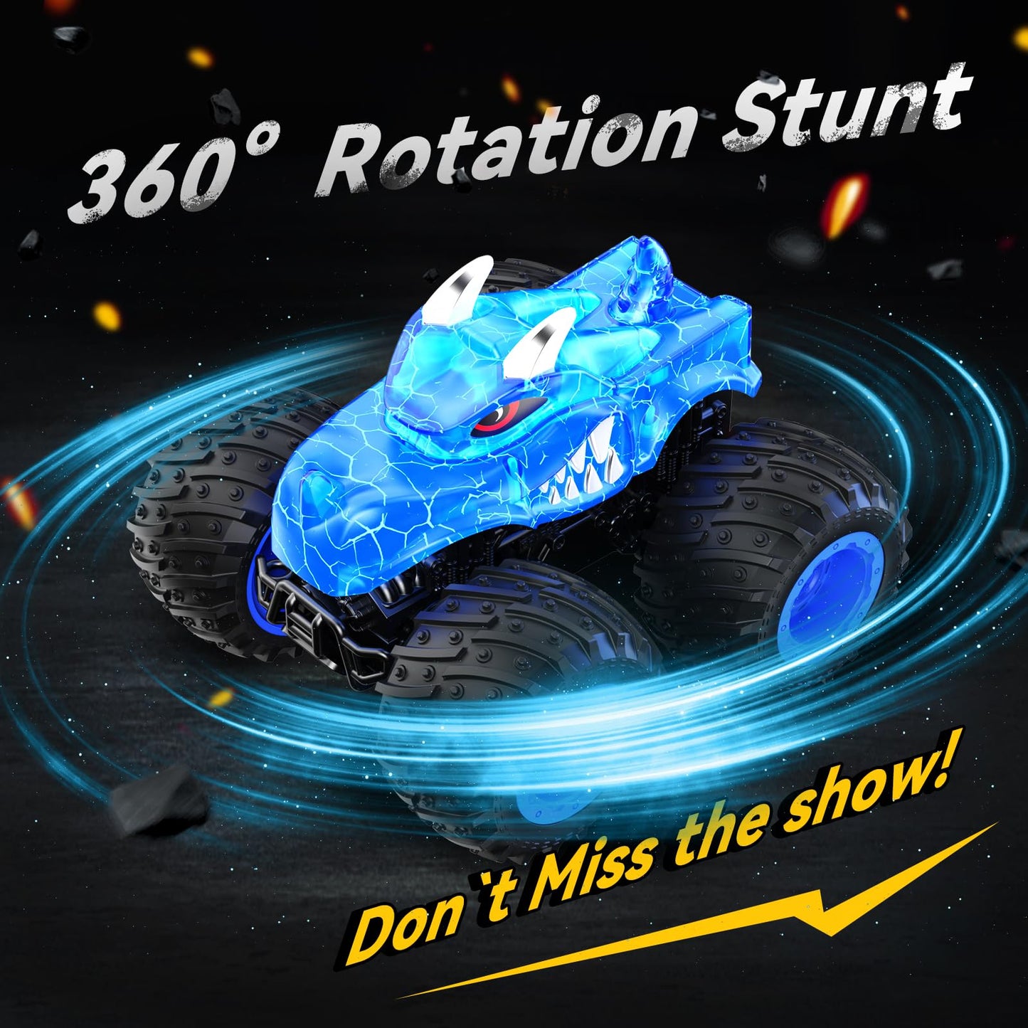 AUUGUU Remote Control Car, 2.4GHz Monster Trucks Toys with Light Spray, Brithday Gift for Kids 3 4 5 6 7 8, All Terrain RC Cars,