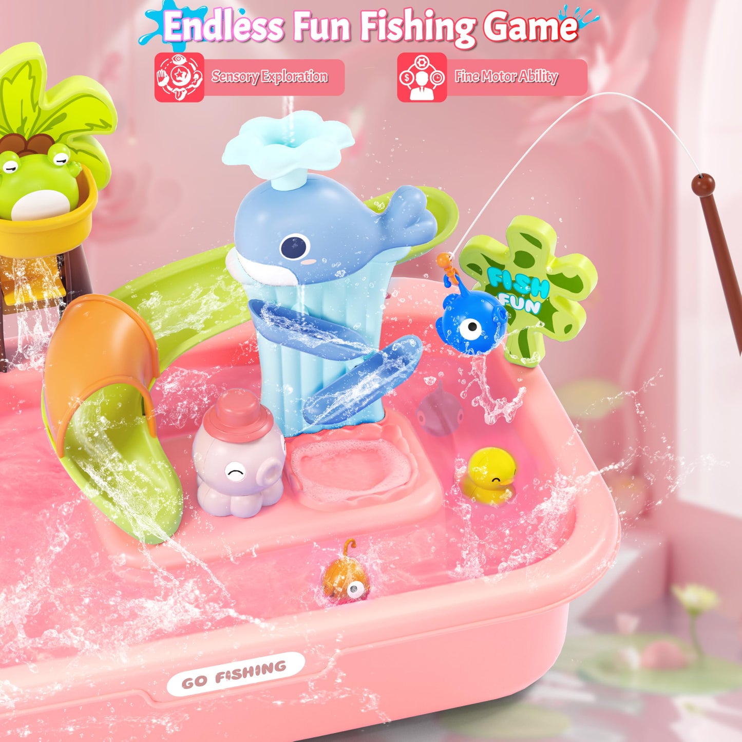 Color Changing Play Kitchen Sink Toy for Kids, Play Sink with Upgraded Electric Faucet & Automatic Water Cycle System, Dishwashe