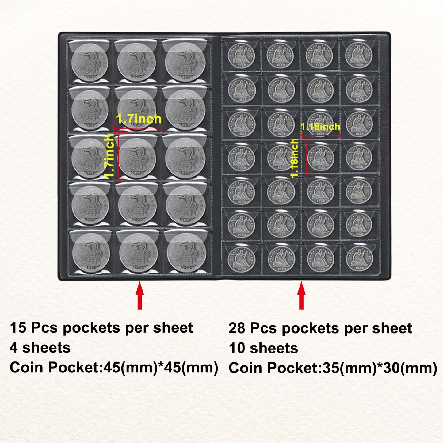 Coin Album For Collectors,340 Pockets Coin Collection Book Holder Display Storage Case,Collecting Sleeves Organizer Supplies For