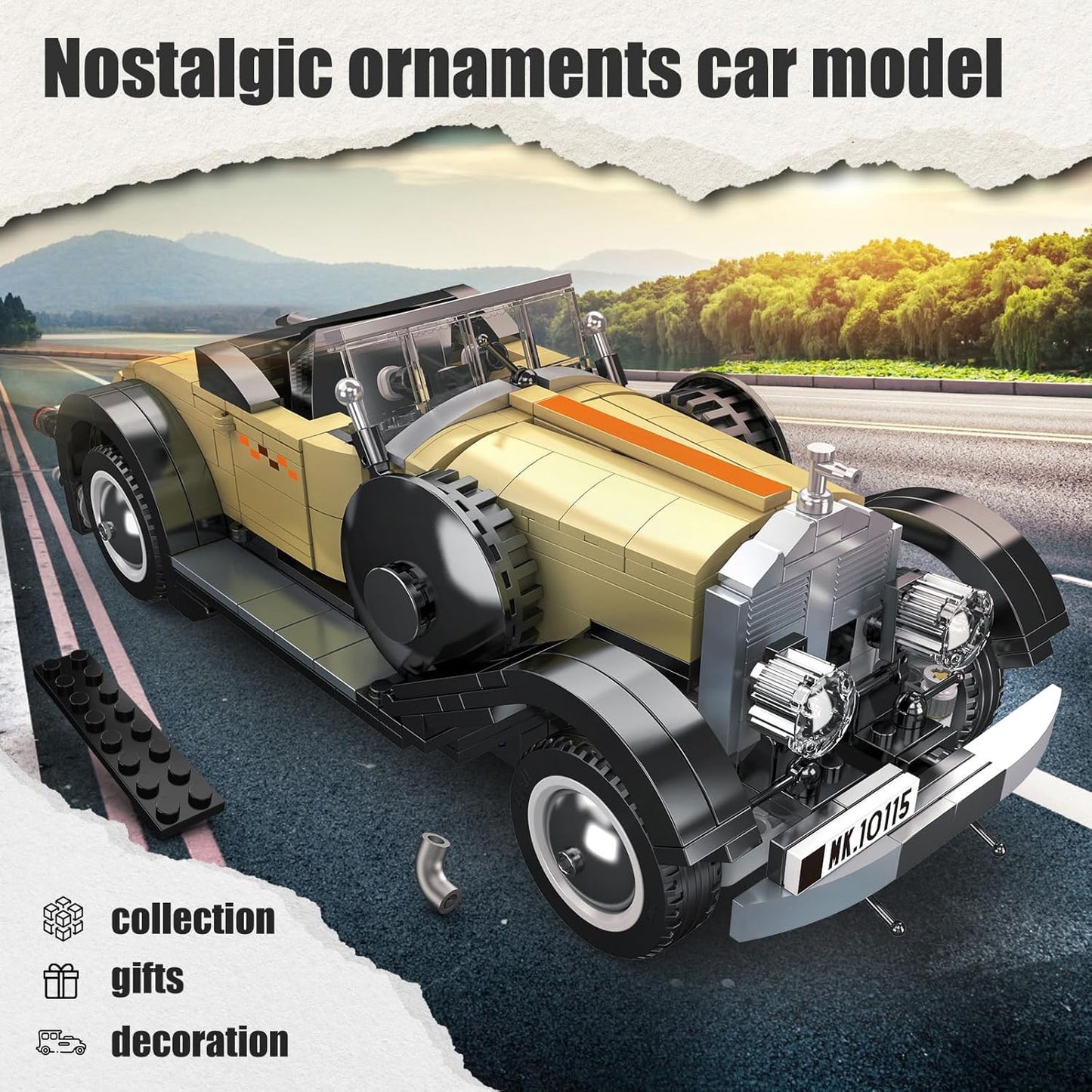 Mould King 10115 Classic Cars Building Kits  MOC Vintage Car Model Building Blocks Set  Gift for Age 14+/mature-themed Collections Enthusiasts(897+ Pieces  Static Version)