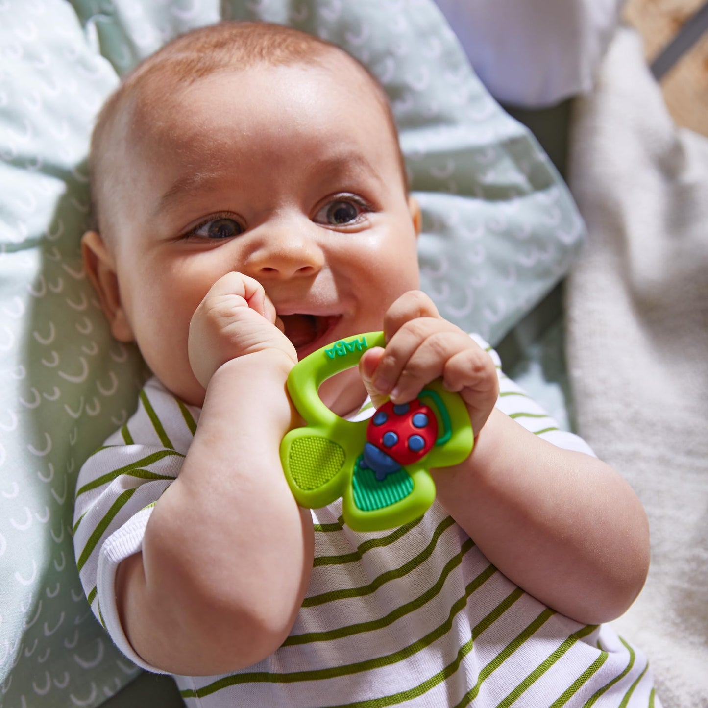 Haba Silicone Teethers For Babies 6-18 Months - Shamrock Saint Patty'S Day Themed Silicone Teether Ring And Grasping Toy For Saf