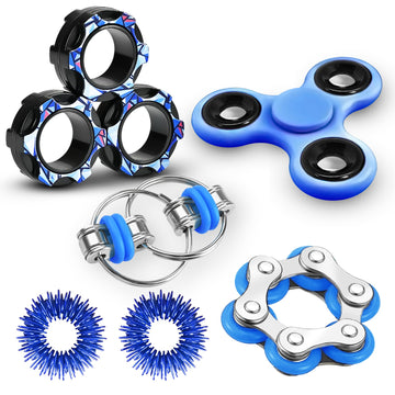 Dr.Kbder Fidget Toys Adults Pack 6Pcs, Edc Fidgeting Game For Kids Teen Cool Mini Gadget Desk Toys Figette Spinner Figits Rings Classroom Adhd Stress Anxiety Relief Toy Unique Gift For Boys Girls-Blue