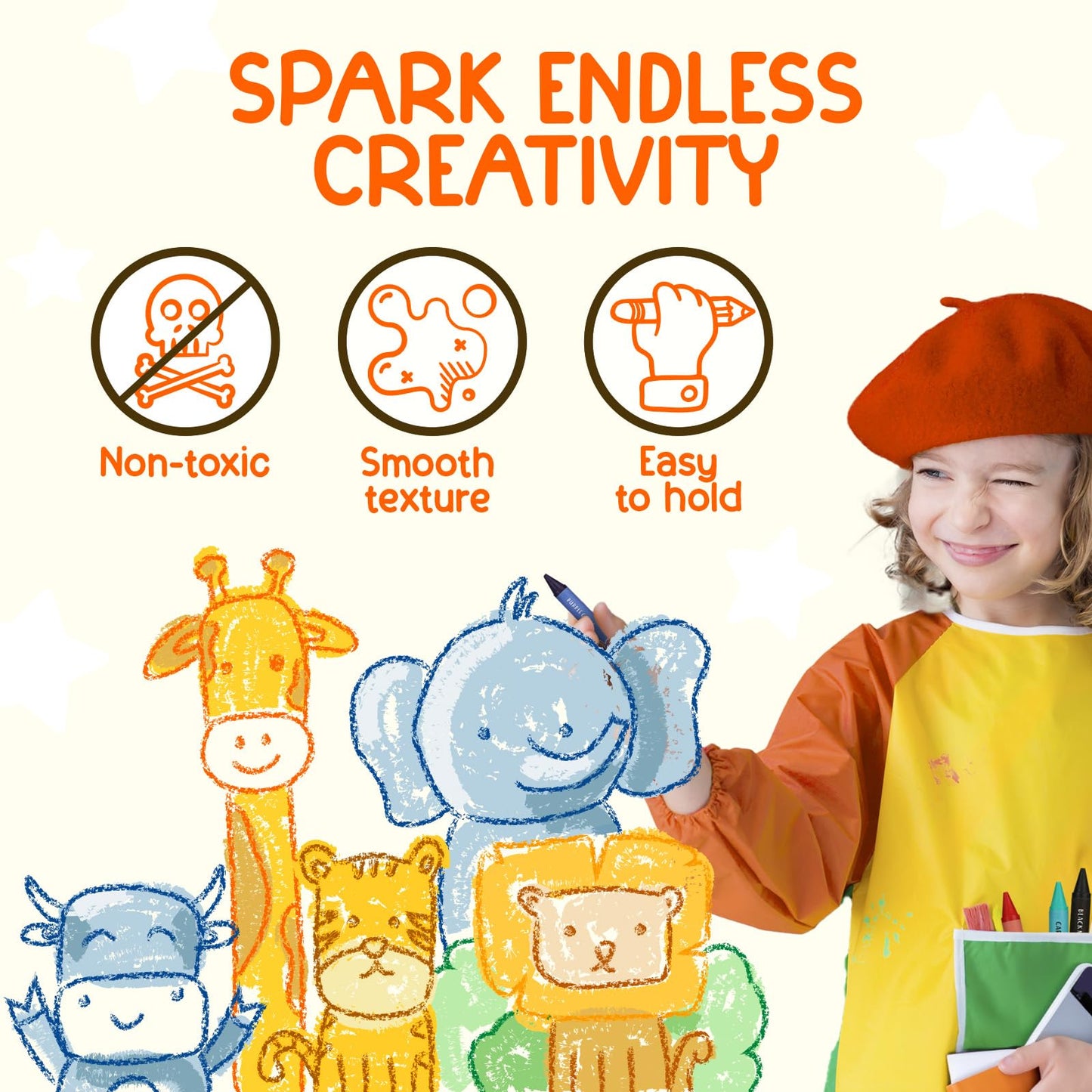 ZENO 18 Colors Jumbo Crayons + Non Toxic Crayons for Toddlers 1-3 | Washable Crayons for Kids Ages 4-8 | Easy To Hold Large Cray