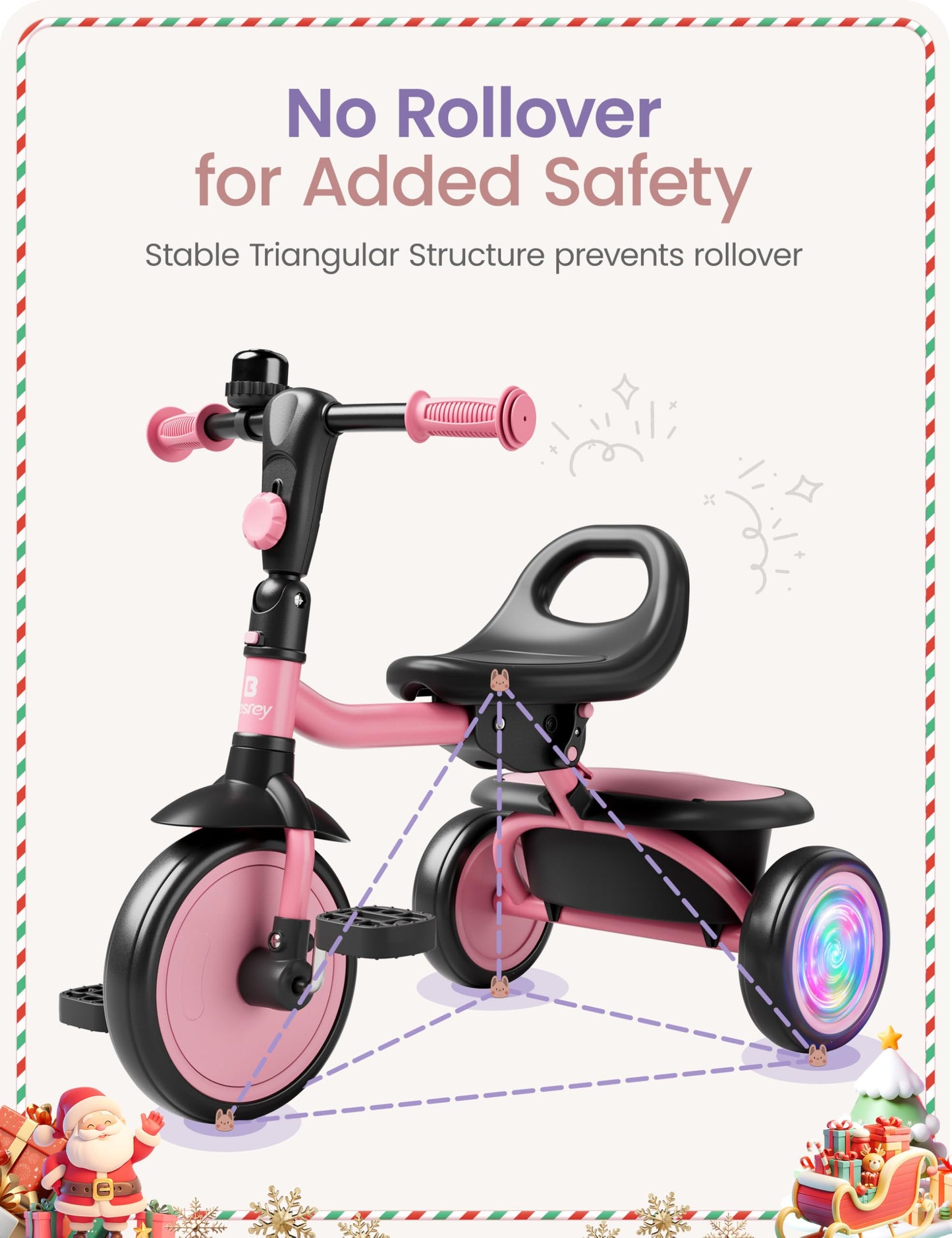 besrey Colorful Lighting Toddler Tricycle for Ages 18 Months to 5 Years, Toddler Bike with Bell, Kids Tricycle, Gift for 2-5 Yea