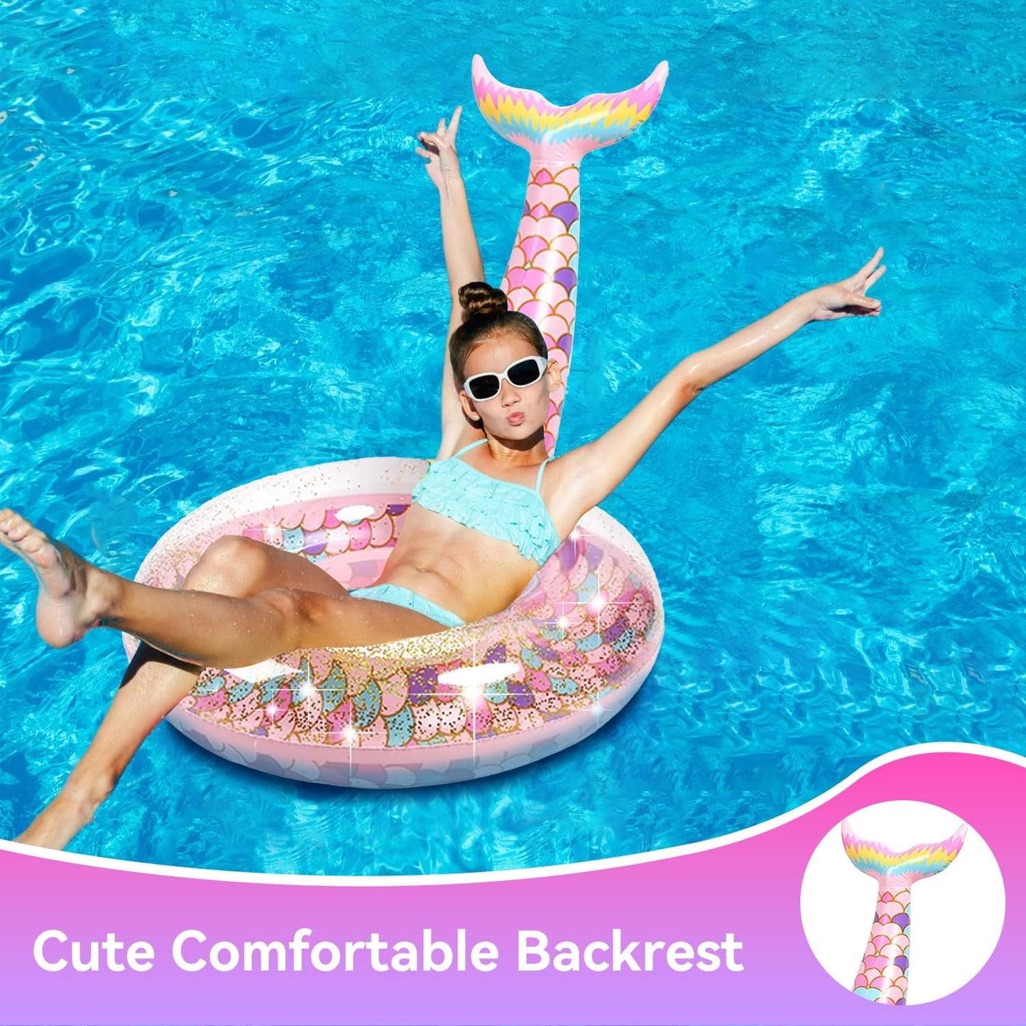 Ginkago Pool Floats Inflatable Swimming Rings Mermaid Tail Tubes Glitters Water Party Summer Beach For Kids And Adults
