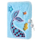 Wernnsai Plush Mermaid Notebook - Sparkly Embroidery Girls Diary With Lock Journal For Kids Girls Birthday Christmas Valentine Gift Travel School A5 Secret Diary Writing Drawing Notepad