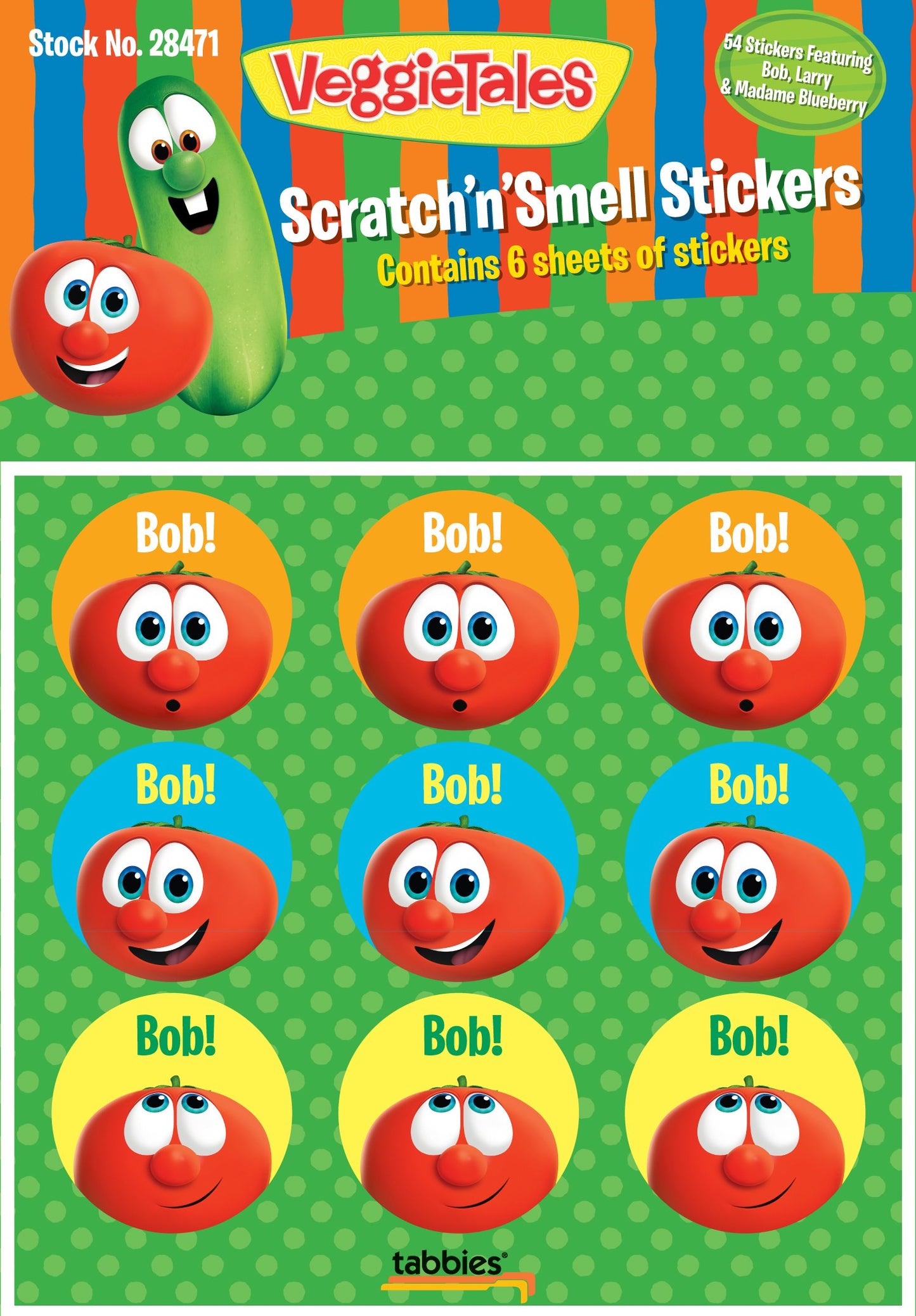 VeggieTales ScratchnSmell Stickers, Assorted Colors/Scents, 54 Stickers Per Pack, 3-3/4 H x 4 W, Made in The USA