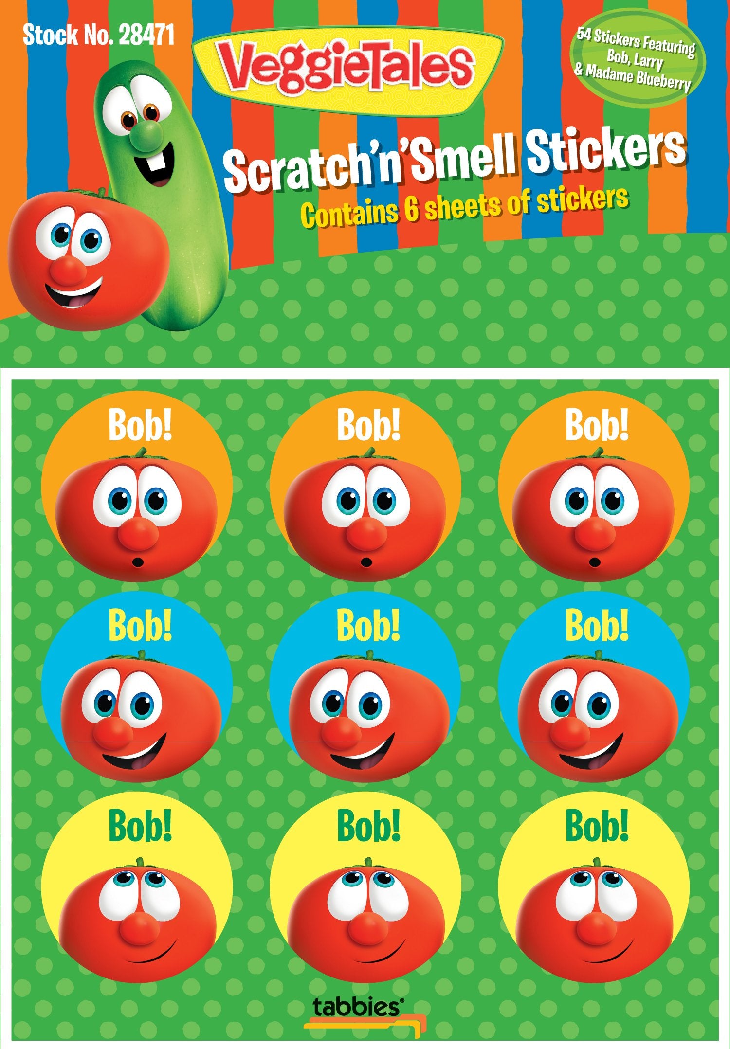 VeggieTales ScratchnSmell Stickers, Assorted Colors/Scents, 54 Stickers Per Pack, 3-3/4 H x 4 W, Made in The USA