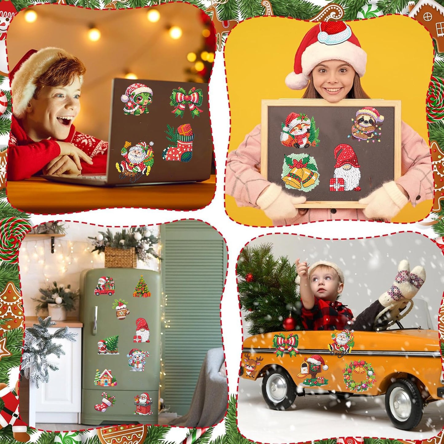 cviokrdu 48 Pcs Diamond Art Painting Sticker Kits for Kids, Christmas Diamond Gem Stickers Kit, 5D Christmas Gem Art Stickers Mo