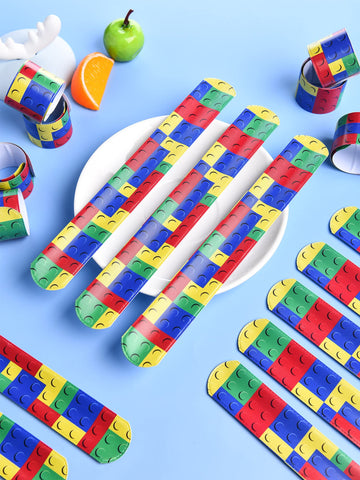 Color Brick Party Favors Kids Slap Bracelet Building Block Snap Bracelets Party Supplies for Boys Girls Party Birthday Stuffing(
