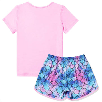 Matching Girls&Dolls Pajamas Pink Mermaid Pj Sets Short Sleeve Sleepwear,4T 5T