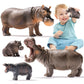 Safari Hippo Animals Toys  4PCS Plastic Wild Animals Family Figures Toy for Kids Ages 3-5 Includes Hippopotamus and Cubs  Cake Toppers Birthday Gift Party Favors for Boys Girls