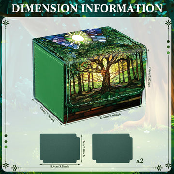 Wonderjune Pu Leather Card Deck Storage Box For Strong Magnet Storage Card Box With 2 Dividers For Tcg Ccg(Green,Tree)